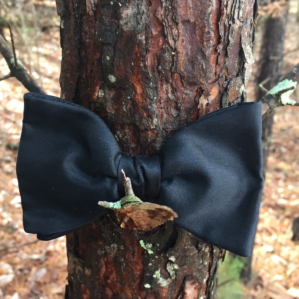 Vintage Black After Six Silk Butterfly Bow Tie Clip On Elegance Formal Prom